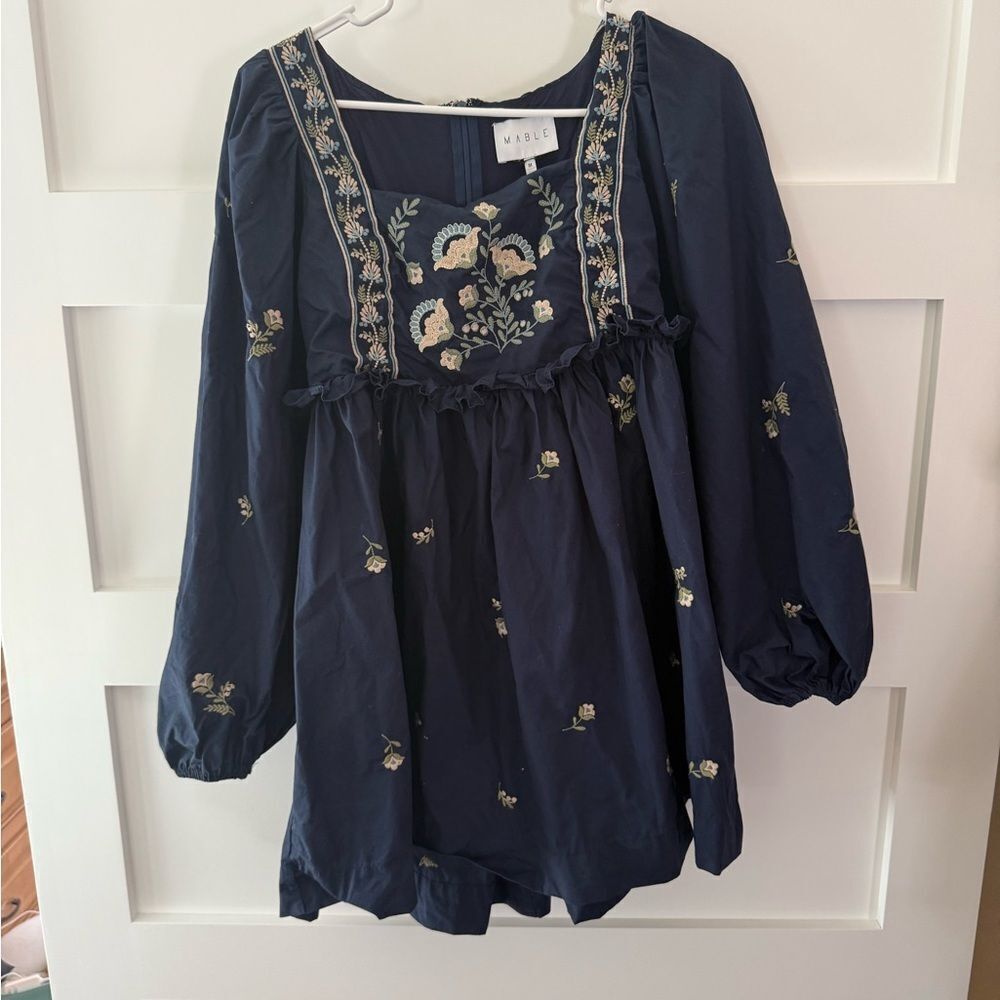 Mable Navy Embroidered Long Sleeve boho dress size medium